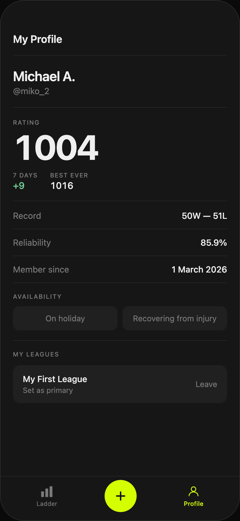 Player profile and rating